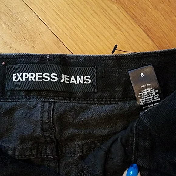 Express Distressed Ripped Black Denim Shorts - Picture 3 of 4